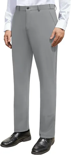 Miniatura 5 de Alimens & Gentle Pantalones de vestir elásticos para hombre, pantalones de golf sin planchado, cintura ampliable, parte delantera plana, pantalones