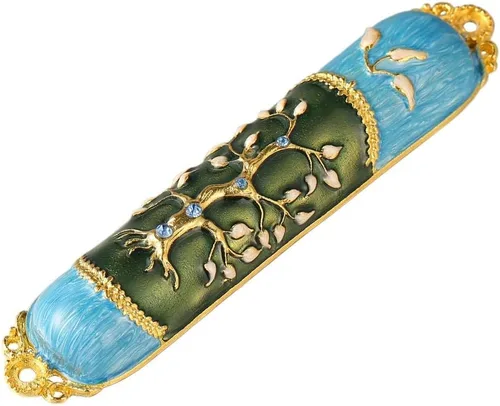 Miniatura 9 de Mezuzah esmaltada pintada a mano adornada con un árbol de la vida diseño con detalles dorados y cristales por Matashi, (MTMZ221)