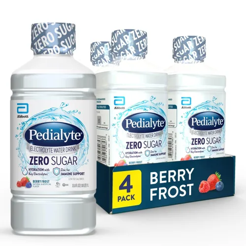 Pedialyte Agua electrolítica con cero azúcar, hidratación con 3 electrolitos clave y zinc para apoyo inmunológico, escarcha de bayas, 1 litro, 4