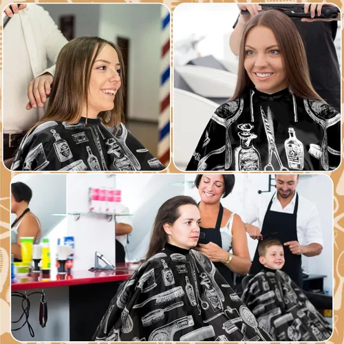 Miniatura 6 de FEBSNOW Kit de capa de corte de cabello, capa de peluquería profesional con cepillo para el cuello para adultos, impermeable, capa de peluquería
