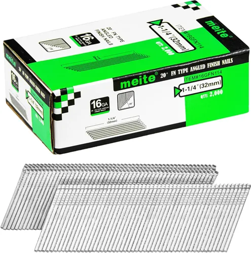 meite Clavos de acabado angulados de calibre 16 de 20 grados de 1-1/4 pulgadas galvanizados a prueba de óxido para clavadora de acabado eléctrica o