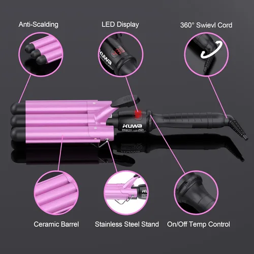 Miniatura 7 de kuwa 15 Rizador de Temperatura Variable para Cabello, Rizador de 3 Barriles, Ondulador de Cabello para Mujeres, Herramienta para Cabello WaverHair