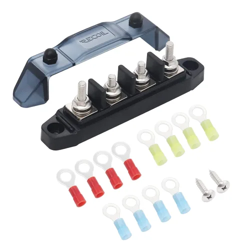 Miniatura 10 de Recoil S2P-516 Barra colectora con pernos dobles de 5/16” y terminales de tornillo #8, bloque de distribución de potencia con terminales de anillo