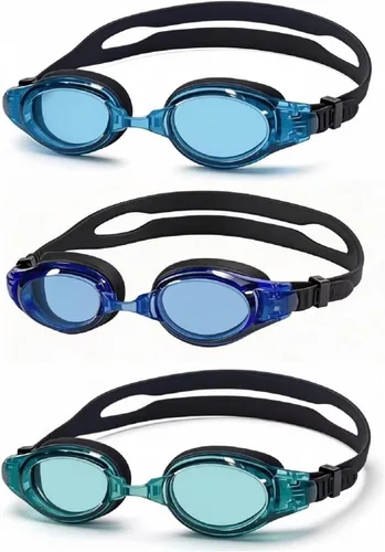 Miniatura 7 de Paquete de 3 gafas de natación para adultos y niños a partir de 6 años, sin fugas, antivaho con protección UV, con 3 fundas duras de viaje