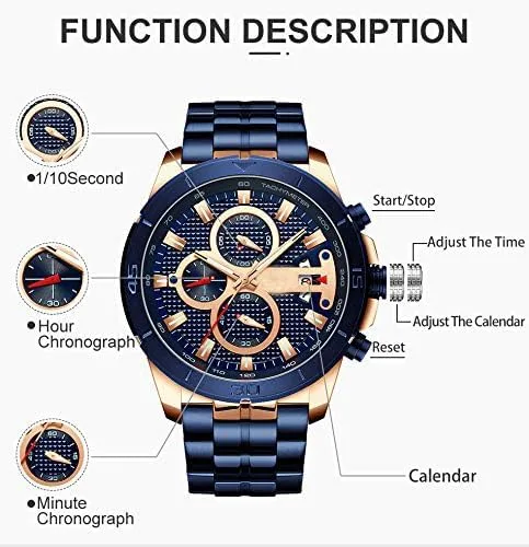 Miniatura 4 de FANMIS Reloj de pulsera de cuarzo analógico de acero inoxidable impermeable para hombre