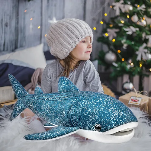 Miniatura 5 de Tiny Heart Juguete de peluche de tiburón ballena gigante, suave y realista, muñeca de peluche de animal marino, lindo pez grande, almohada de felpa