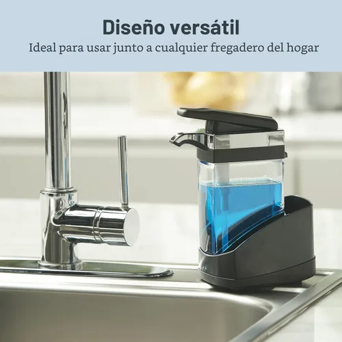 Miniatura 6 de Casabella Sink Sider Solo Dispensador de Jabón de Cocina y Organizador de Esponja, Negro/Cromo - Organizador 2 en 1 de Jabón y Esponja, Dispensación