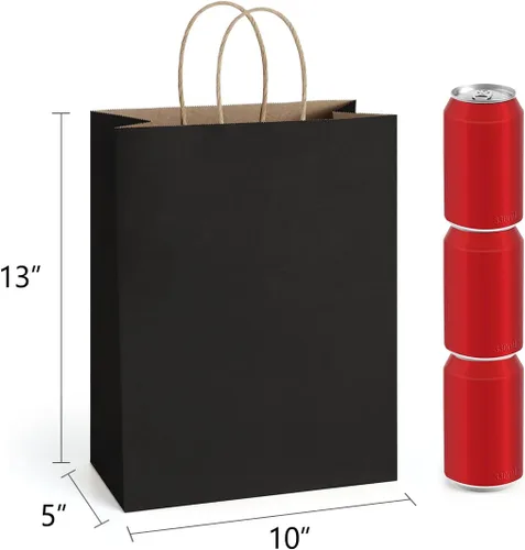 Miniatura 2 de BagDream Bolsas de regalo de 10 x 5 x 13 pulgadas, paquete de 50 bolsas de compras de papel kraft con asas a granel, para compras, venta al por Negro
