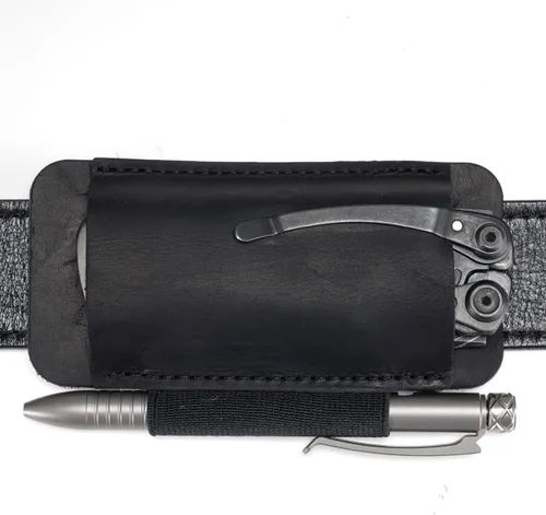 Miniatura 9 de Funda de cuchillo de cuero VIPERADE PJ33 para cinturón, funda de navaja de bolsillo horizontal con soporte elástico para bolígrafos, funda de Marrón