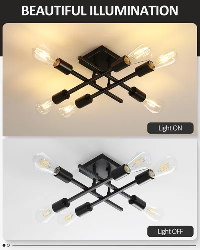Miniatura 2 de Lámpara de techo semiempotrada de 6 luces, moderna lámpara Sputnik negra, lámpara de techo de granja E26, lámpara de techo para cocina, dormitorio