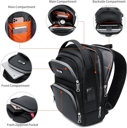 Miniatura 3 de DUSLANG Mochilas cruzadas de senderismo para hombres, mochila de hombro con puerto de cargador USB, Negro-b, Mediana, Mochilas Sling