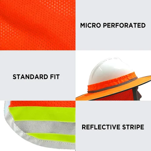 Miniatura 4 de WOLF Industrial Products Sombrero Duro de Alta Visibilidad Naranja Reflectante de Ala Completa con Visera de Malla y Protección para el Cuello