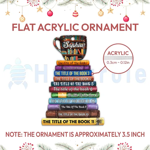 Miniatura 4 de HYTURTLE Adorno Personalizado de Pila de Libros – Nombre Personalizado y Títulos de Libros Favoritos – Acrílico para Lectores, Miembros de Clubes