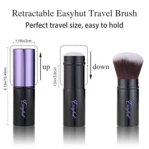 Miniatura 3 de Easyhut Brochas retráctiles de maquillaje Kabuki, juego de 2 brochas para rubor, pinceles portátiles para polvo con parte superior plana y en ángulo