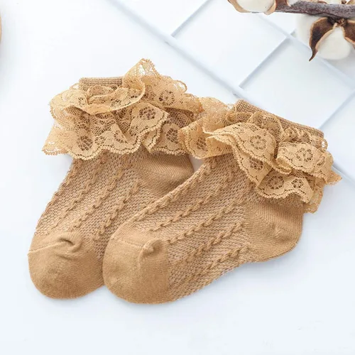 Miniatura 8 de Colorful Childhood Calcetines de encaje con volantes y ojales para bebés y niñas pequeñas, calcetines cortos de doble encaje para recién nacidosbebés