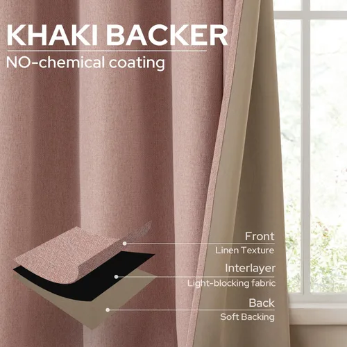 Miniatura 5 de Homeideas Cortinas Rosa Claro 100% Opacas de 84 Pulgadas de Largo, Gruesas Cortinas de Lino Sintético/Mezcla de Lino Texturizadas, Lindas Cortinas