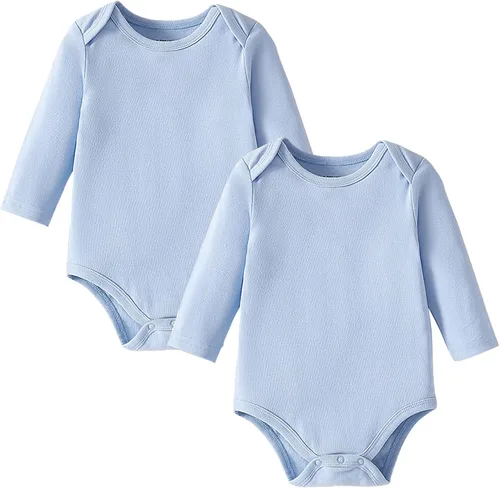 Miniatura 7 de DEFAHN Paquete de 2 mamelucos unisex para bebé, viscosa súper suave de bambú, unicolor de manga larga para bebés niños y niñas