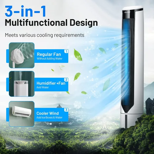 Miniatura 2 de COSTWAY Enfriador de aire evaporativo portátil para habitación, enfriador de 41 pulgadas con control remoto, enfriador oscilante de 70° con 4