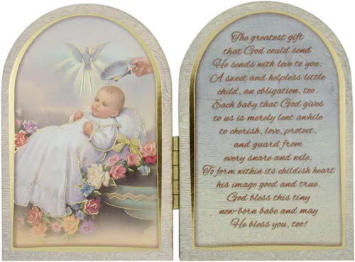 Miniatura 6 de Needzo - Placa decorativa de madera para bautizo de bebé de 4 5/8 pulgadas