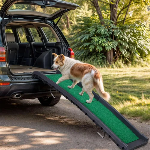 Miniatura 2 de Rampa plegable para perros para coche, camión, SUV de 61 pulgadas, rampa portátil para mascotas con acolchado de césped para perros grandes
