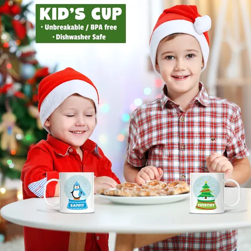 Miniatura 7 de Taza de Navidad personalizada con diseño de muñeco de nieve con nombre de niños, irrompible, apta para lavavajillas, sin BPA