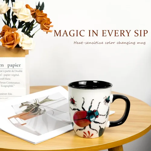 Miniatura 7 de Taza de Escarabajo de 16 oz que Cambia de Color - Taza de Café de Cerámica para Amantes de los Insectos - Regalo Novedoso con Temática de Insectos