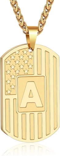 Miniatura 71 de Bellino Regalos de graduación – Collar con letra inicial de la A a la Z para hombres, niños, adolescentes, acero inoxidable, bandera estadounidense