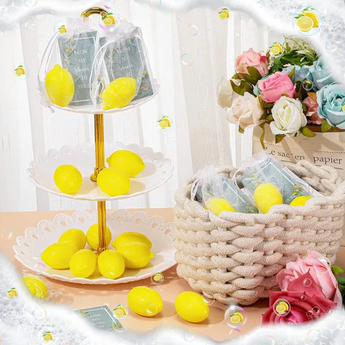 Miniatura 4 de Lounsweer Juego de 50 jabones de limón para boda, regalos de jabón natural en forma de limón de My Shower to Yours, tarjetas de organza blanca