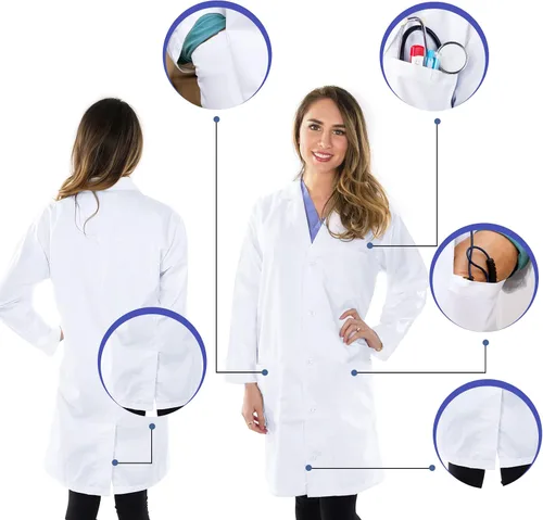 Miniatura 4 de NY Threads Abrigo de laboratorio profesional para mujer, abrigo médico largo de polialgodón de manga completa