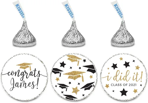 Miniatura 30 de Andaz Press Colección de fiesta de graduación con purpurina blanca y dorada, tarjetas de juego de adivinanzas de caramelos, paquete de 30, Tarjetas