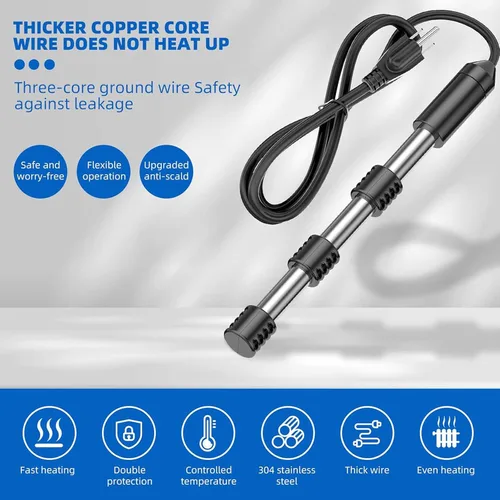 Miniatura 2 de Calentador de agua de inmersión eléctrico portátil de 1500 W, totalmente sumergible, fabricado con acero inoxidable 304 y cubierta de silicona