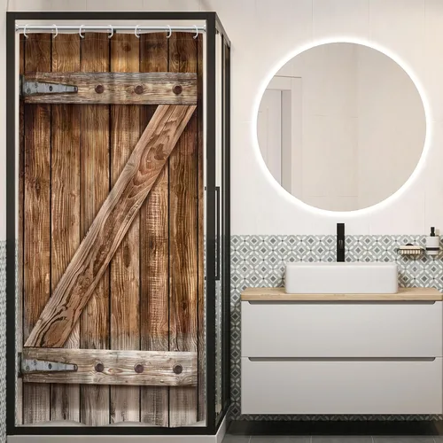 Miniatura 2 de Cortina de ducha rústica para puerta de granero, juego de baño de 36 pulgadas de ancho x 71 pulgadas de alto, tablero de madera estrecho, tablón