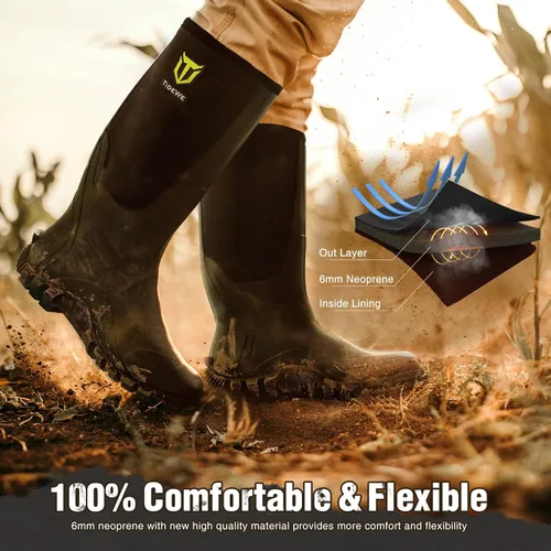 Miniatura 3 de TIDEWE Botas de goma para hombres, multitemporada, botas de lluvia impermeables con vástago de acero, botas de neopreno de 0.236 pulgadas