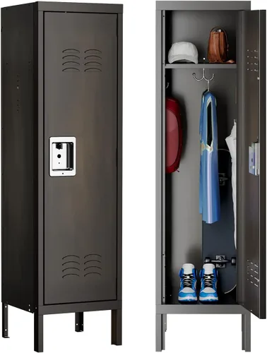 Miniatura 10 de MIIIKO Taquillas metálicas de 3 niveles de 3 anchos, 72 x 36 x 16 pulgadas con 9 compartimentos, armario grande para empleados con estantes, puertas