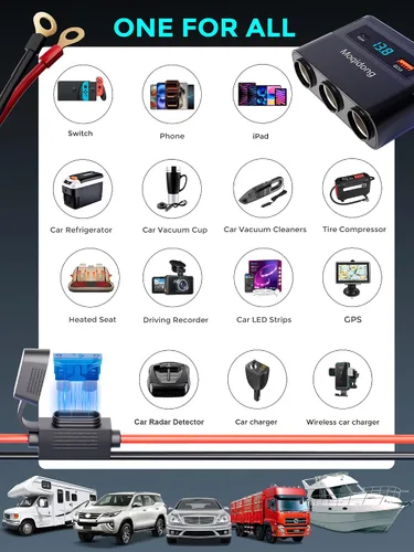 Miniatura 6 de Divisor de encendedor de cigarrillos 5 en 1, adaptador de cargador de coche de 180W con USB PD/QC de 30W (cable de 6.6 pies), enchufe de batería