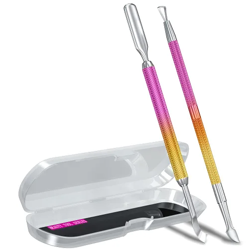 Miniatura 8 de 2 piezas de empujador y raspador de cutículas de metal (sirena azul y púrpura), cortador de uñas, herramienta raspadora de gel de acero inoxidable