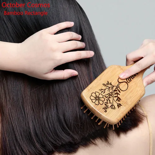 Miniatura 8 de Cepillo de pelo de madera personalizado para mujeres, cepillo de pelo con nombre personalizado y flor de nacimiento, regalos para mamá, esposa