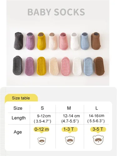 Miniatura 7 de BEHELE Calcetines antideslizantes para bebé, calcetines de malla al tobillo, calcetines delgados para bebés, recién nacidos, niñas, niños, 8 pares