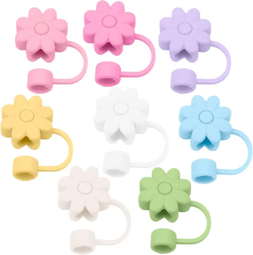 Miniatura 23 de 6 fundas de silicona para popotes Stanley Cups de 30 y 40 onzas, tapas de paja de flores a prueba de polvo, protectores reutilizables para popotes
