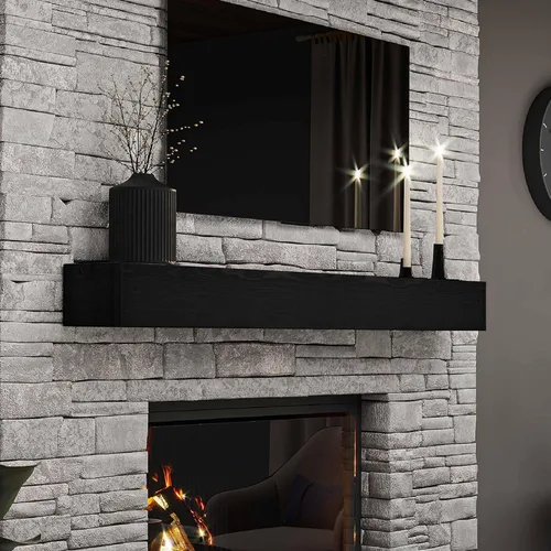 Miniatura 8 de BoscoMondo - Marco de chimenea de 6.7 pulgadas de espesor con aspecto desgastado, construcción artesanal de madera rústica, estante flotante