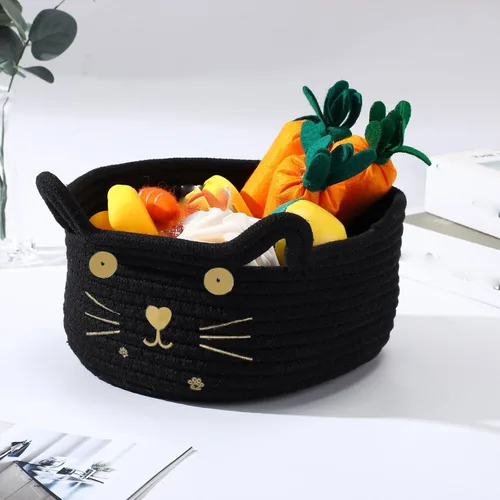 Miniatura 2 de Zopeal Cesta de almacenamiento tejida para gatos, organizador tejido con orejas, juguete decorativo de Navidad para mascotas, bonita canasta