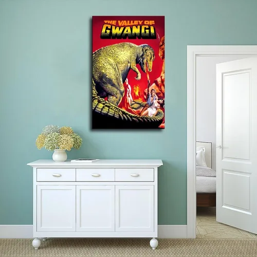 Miniatura 4 de SHUBIAO Póster de la película The Valley of Gwangi de los años 90, arte retro, 1 póster en lienzo para decoración de dormitorio, paisaje, oficina