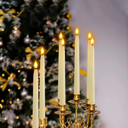 Miniatura 8 de Ymenow Velas LED cónicas con control remoto, 10 velas parpadeantes sin llama para ventana, velas eléctricas de plástico marfil para decoración