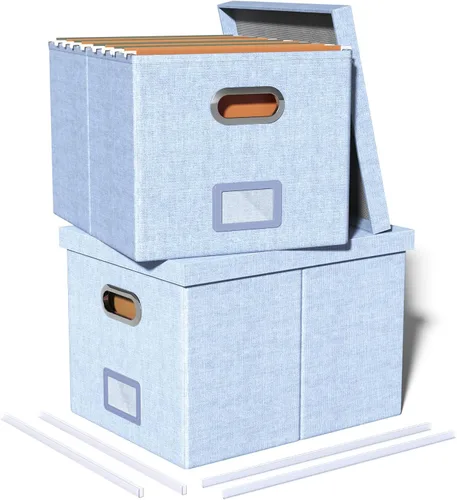 Miniatura 47 de Organizador de archivos en paquete de 2, caja archivadora portátil con tapa, compatible con carpetas tamaño carta/legal, organizador de documentos