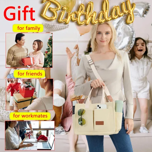 Miniatura 7 de Bolso de mano para mujer con compartimentos, bolso grande de lona para mujer, bolso cruzado de trabajo, portátil, bolsa de libros, bolsos de hombro