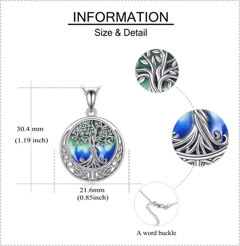 Miniatura 102 de ONEFINITY Collar de plata de ley 925 con diseño de árbol de la vida con colgante de nudo celta de concha de abulón para mujer