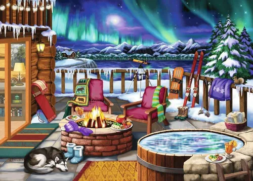 Miniatura 2 de Ravensburger - Northern Lights - Rompecabezas de 500 piezas de gran formato - Impresionante, audaz y vívida imagen del fenómeno - Cabaña cálida