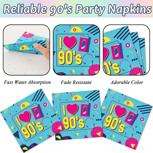 Miniatura 4 de 200 piezas de platos para fiesta de los 90, servilletas, juego de vajilla de CD mix de los 90 para decoración de fiesta temática retro de los 90