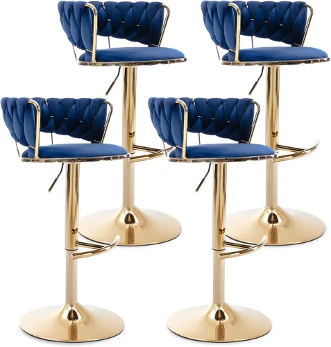 Miniatura 19 de Juego de 2 taburetes de bar de terciopelo giratorios con base de metal dorado, taburetes de bar modernos de altura de mostrador para cocina, pub
