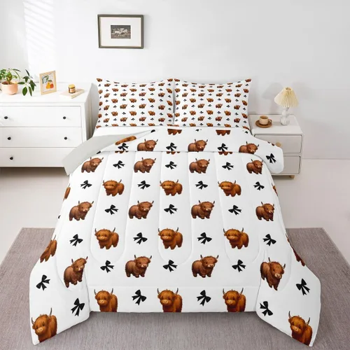 Miniatura 23 de Juego de ropa de cama de vaca de las tierras altas, edredón de ganado de las tierras altas, juego de edredón rosa floral de vaca occidental, juego